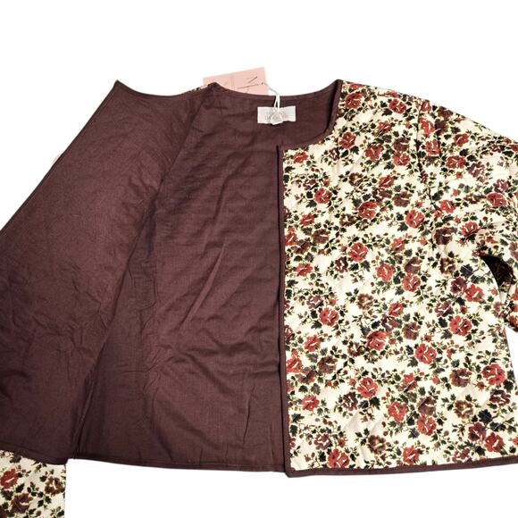 Mason's Daughter Brown Quilt Floral Cropped Jacket Size: S - Picture 2 of 4